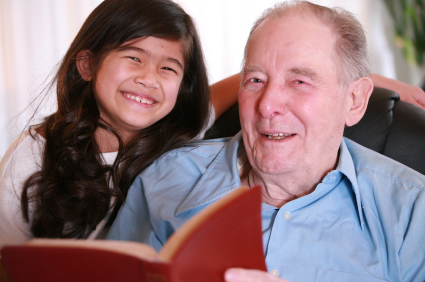 grandpa & granddaughter read bible