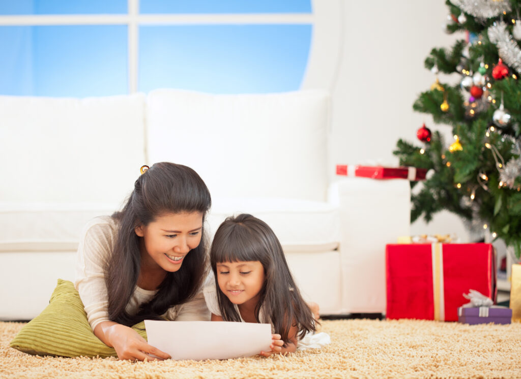 Parent coaching child before holiday family gathering