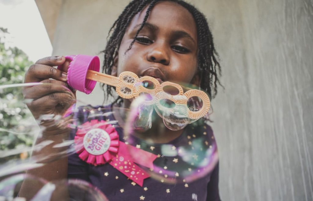 Blowing bubbles mimics deep breathing for self regulation.