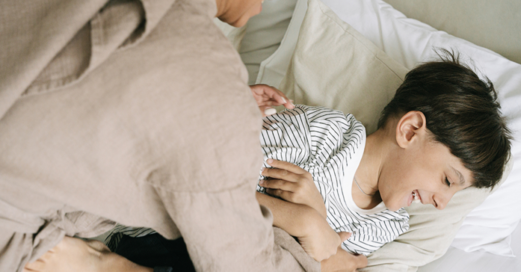 child laughs when in trouble, connect through play and silliness